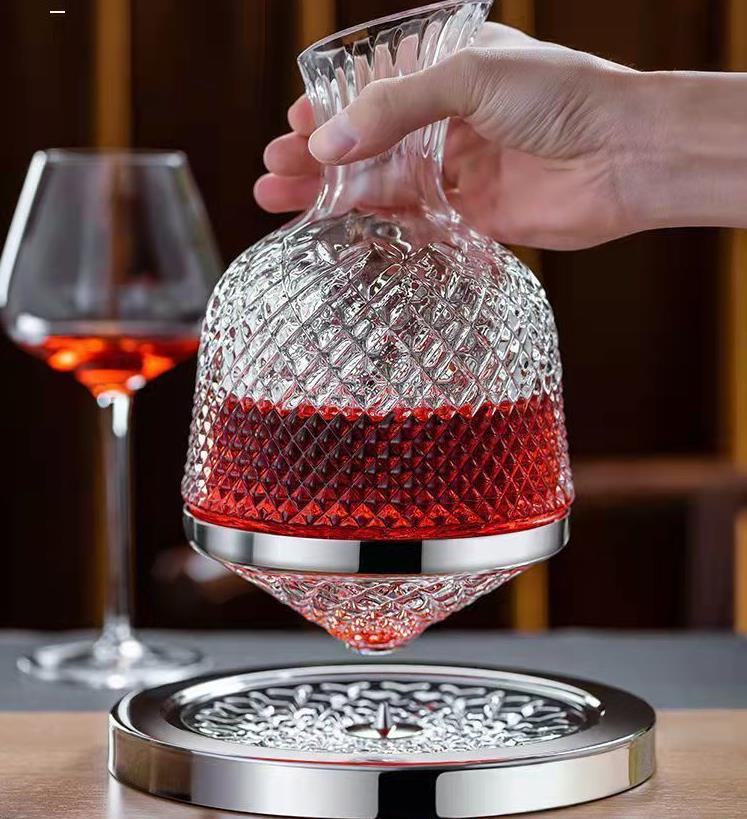 1500ML Crystal Glass 360 Rotating Decanter Top Tumbler High-end Wine Dispenser Mirror Jug Gift Bar Party Decor Art Glassware