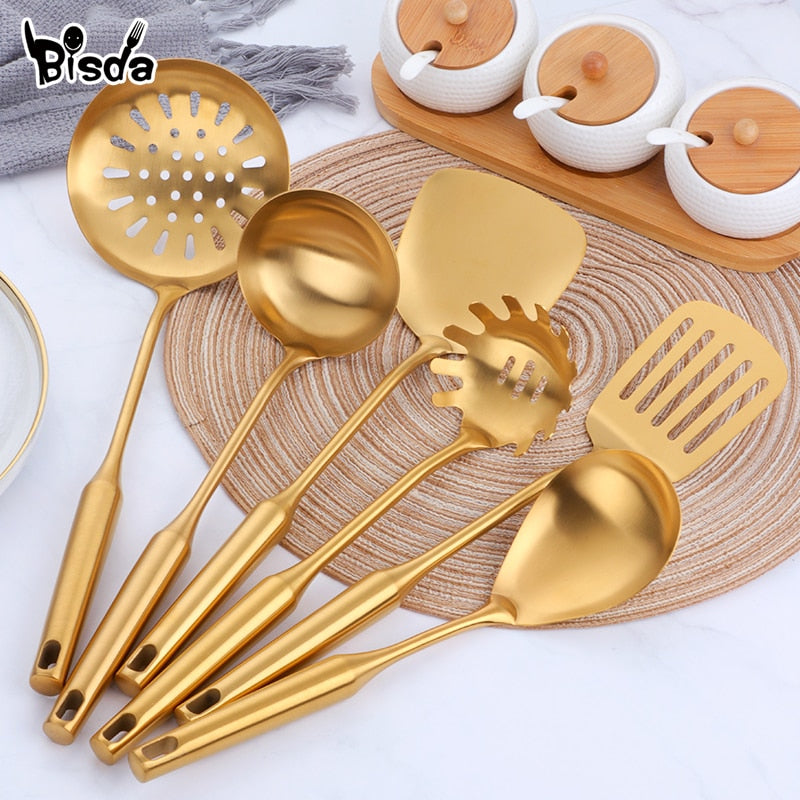 1pc Gold Kitchenware Set Long Handle Cooking Tools