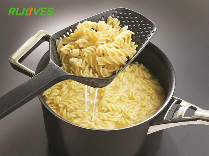 1Pc Black Cooking Shovels Vegetable Strainer Scoop Nylon Spoon Large Colander