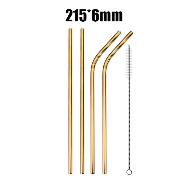 UPORS 4/8Pcs Reusable Drinking Straw High Quality 304 Stainless Steel Metal Straw with Cleaner Brush Wholesale