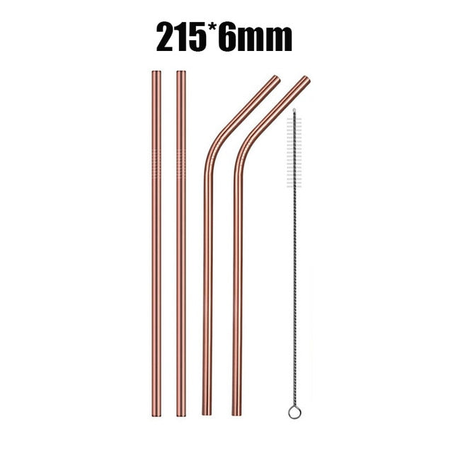 UPORS 4/8Pcs Reusable Drinking Straw High Quality 304 Stainless Steel Metal Straw with Cleaner Brush Wholesale
