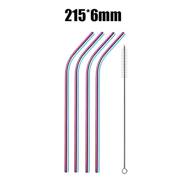 UPORS 4/8Pcs Reusable Drinking Straw High Quality 304 Stainless Steel Metal Straw with Cleaner Brush Wholesale