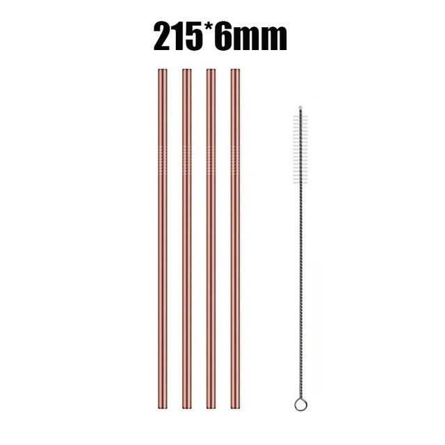 UPORS 4/8Pcs Reusable Drinking Straw High Quality 304 Stainless Steel Metal Straw with Cleaner Brush Wholesale