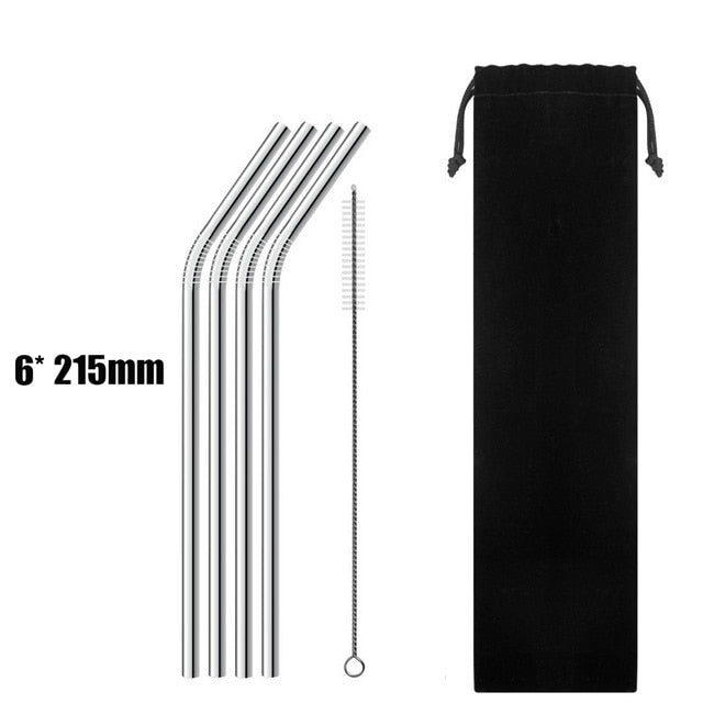 UPORS 4/8Pcs Reusable Drinking Straw High Quality 304 Stainless Steel Metal Straw with Cleaner Brush Wholesale