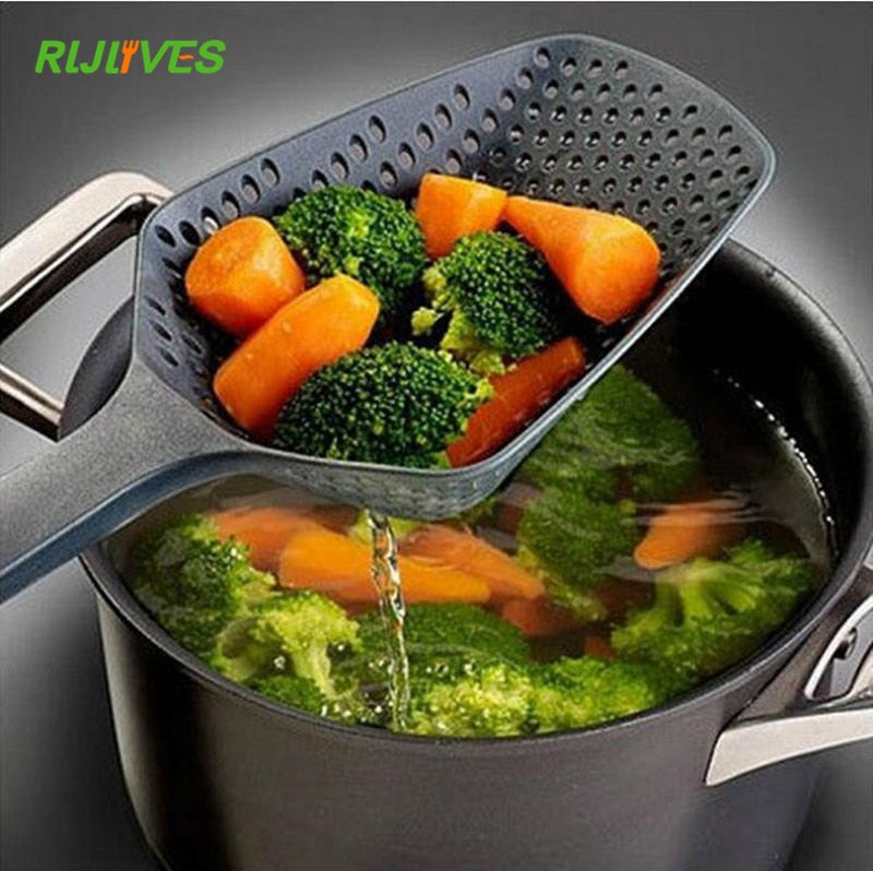 1Pc Black Cooking Shovels Vegetable Strainer Scoop Nylon Spoon Large Colander
