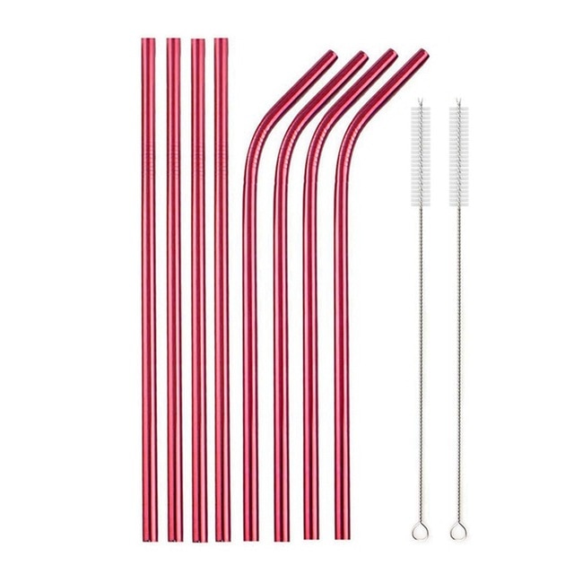 Rainbow Color Reusable Metal Straws Set with Cleaner Brush 304 Stainless Steel Drinking Straw Milk Drinkware Bar Party Accessory