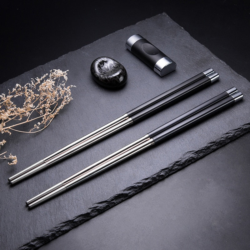 Zollor 1 Pair Silver Iron Alloy Non-slip Chopsticks Home Hotel Restaurant Portable Healthy Food Stick For Sushi Chopsticks