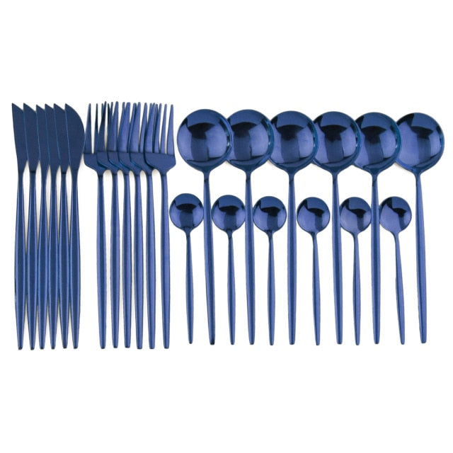 24Pcs/set Stainless Steel Dinner Black Gold Dinnerware Set Knife Fork Coffee Spoon Cutlery Set Kitchen Tableware Silverware Sets