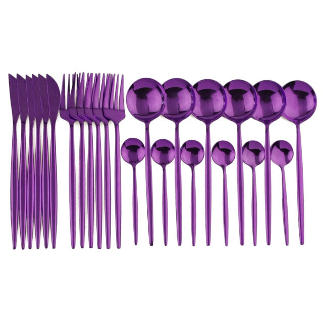 24Pcs/set Stainless Steel Dinner Black Gold Dinnerware Set Knife Fork Coffee Spoon Cutlery Set Kitchen Tableware Silverware Sets