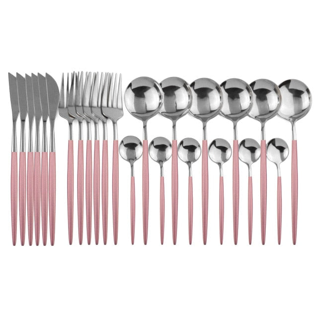 24Pcs/set Stainless Steel Dinner Black Gold Dinnerware Set Knife Fork Coffee Spoon Cutlery Set Kitchen Tableware Silverware Sets