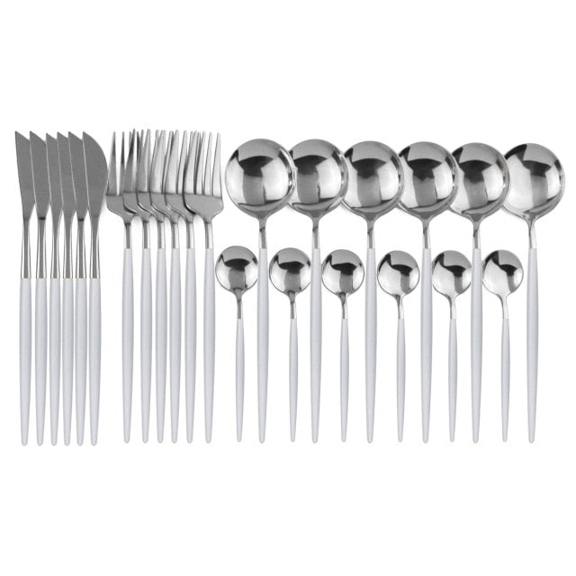 24Pcs/set Stainless Steel Dinner Black Gold Dinnerware Set Knife Fork Coffee Spoon Cutlery Set Kitchen Tableware Silverware Sets