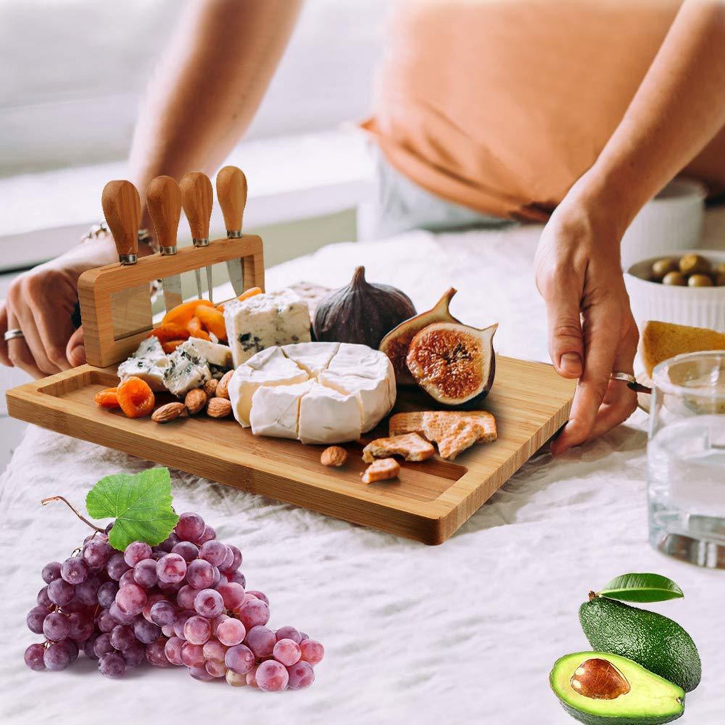 Chopping Board Bamboo Cheese Board Set Meat Charcuterie Platter Serving Tray