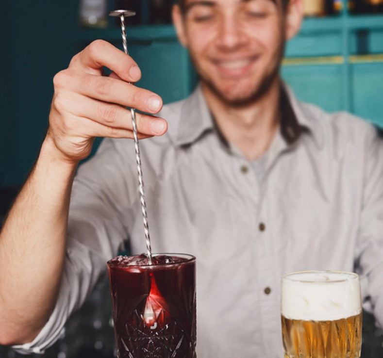 Stainless Steel Bar Cocktail Twisted Mixing Stirrin Spoon Fork Tip DIY Set Shaker Muddler Stirrer Twisted Mixing Spoon Kitchen