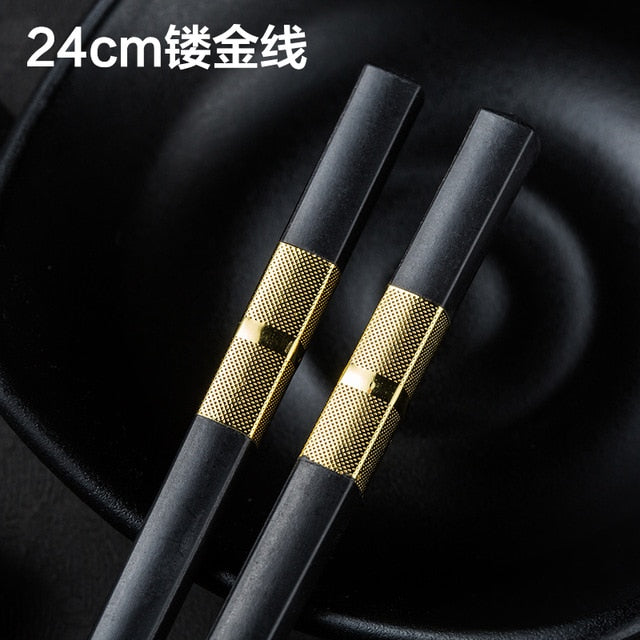 1 Pair Chinese style chopsticks tableware food stick alloy Catering utensils sushi sticks Non-slip Household Kitchen Utensils