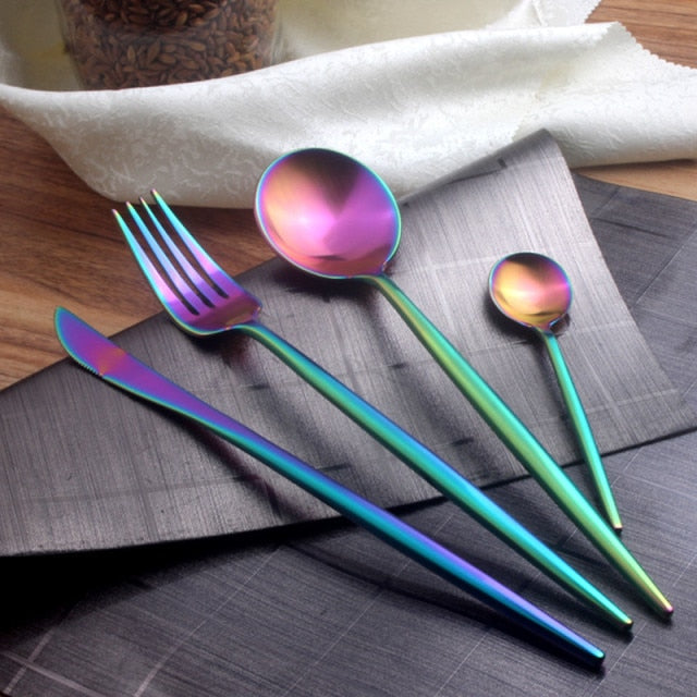 Gold Cutlery Set Forks Spoons Knives Tableware Steel Cutlery Set Stainless Steel Dinnerware Set Chopstick Spoon Knife Fork