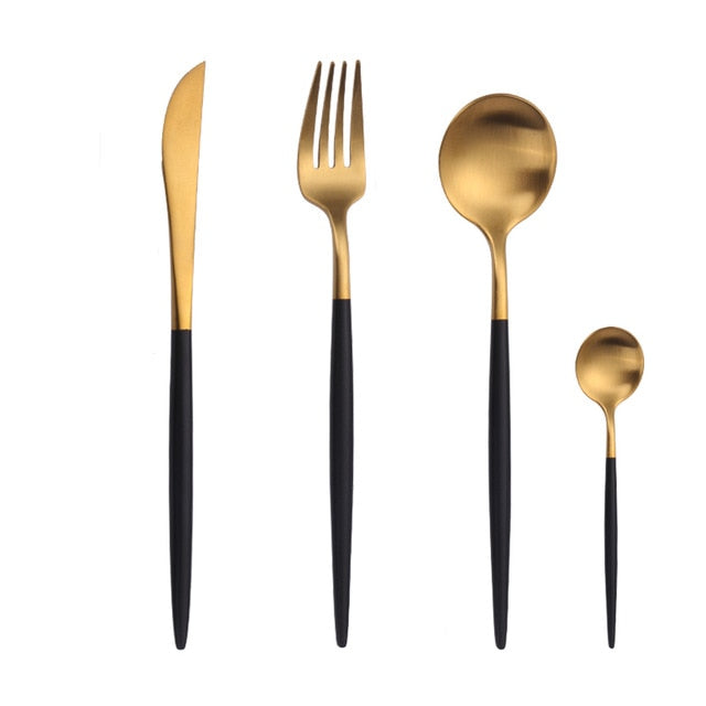 Gold Cutlery Set Forks Spoons Knives Tableware Steel Cutlery Set Stainless Steel Dinnerware Set Chopstick Spoon Knife Fork
