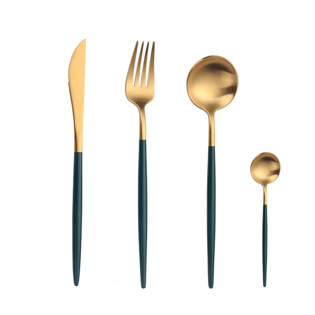 Gold Cutlery Set Forks Spoons Knives Tableware Steel Cutlery Set Stainless Steel Dinnerware Set Chopstick Spoon Knife Fork
