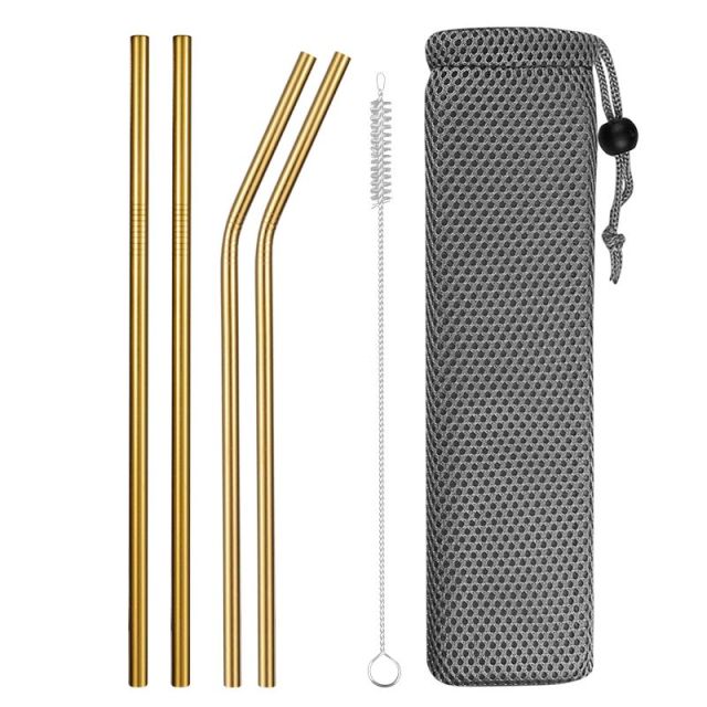 Reusable Metal Drinking Straws 4/8Pcs 304 Stainless Steel Sturdy Bent Straight Drinks Straw