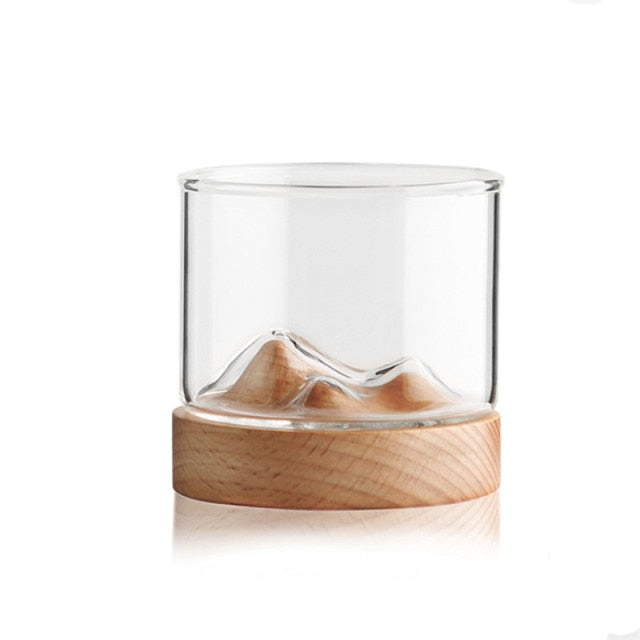 Mountain Glass with Wooden Base
