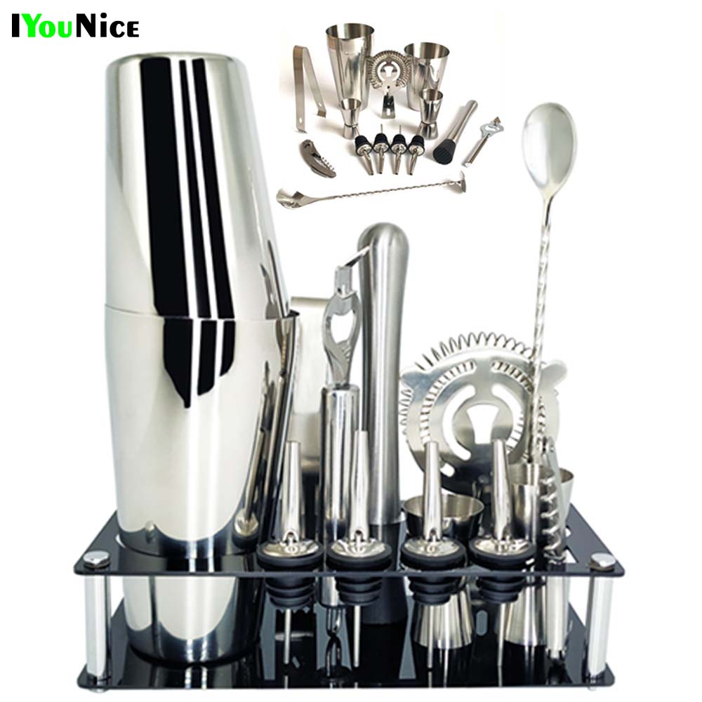 1-14 Pcs/set 600ml 750ml Stainless Steel Cocktail Shaker Mixer Drink Bartender Browser Kit Bars Set Tools With Wine Rack Stand
