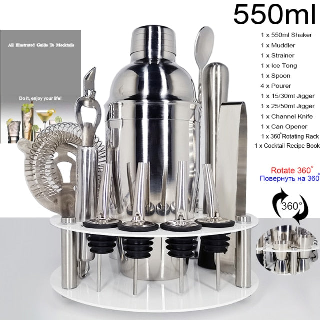 1-14 Pcs/set 600ml 750ml Stainless Steel Cocktail Shaker Mixer Drink Bartender Browser Kit Bars Set Tools With Wine Rack Stand