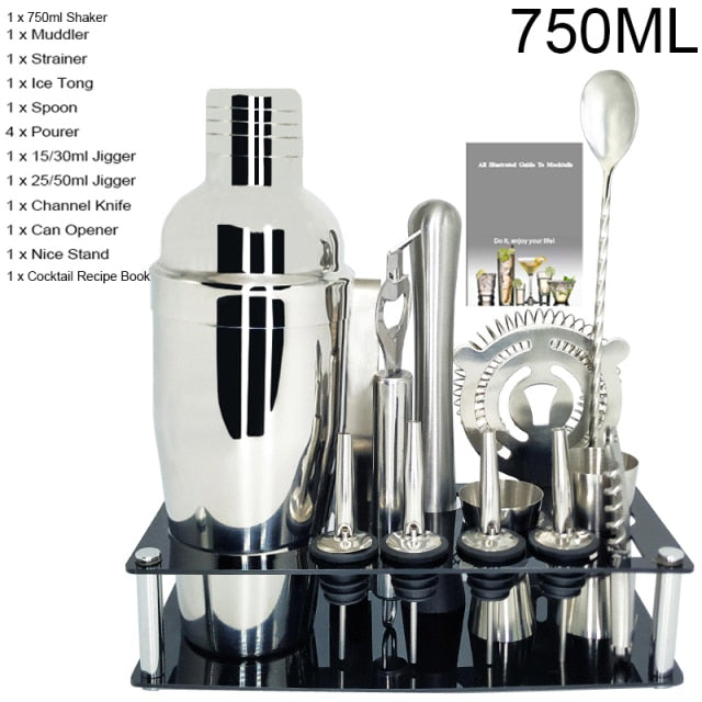 1-14 Pcs/set 600ml 750ml Stainless Steel Cocktail Shaker Mixer Drink Bartender Browser Kit Bars Set Tools With Wine Rack Stand