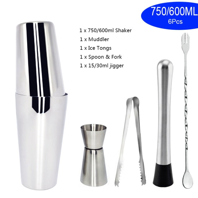 1-14 Pcs/set 600ml 750ml Stainless Steel Cocktail Shaker Mixer Drink Bartender Browser Kit Bars Set Tools With Wine Rack Stand