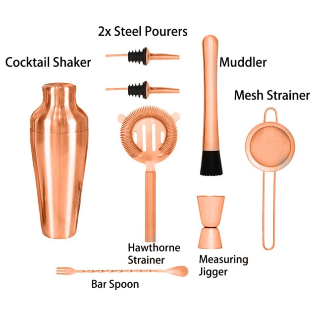 Cocktail Set, Cocktail Making Set, Parisian Matte Black 9 Piece Stainless Steel Cocktail Shaker Set, Bar Tool