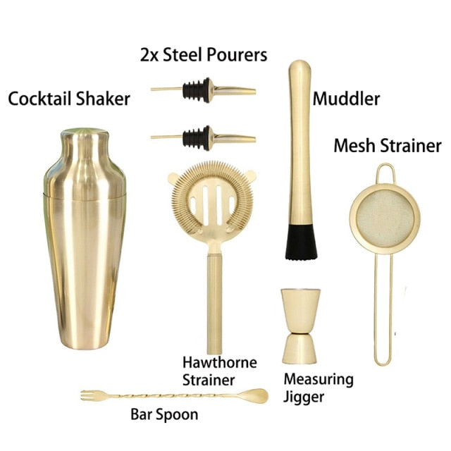 Cocktail Set, Cocktail Making Set, Parisian Matte Black 9 Piece Stainless Steel Cocktail Shaker Set, Bar Tool