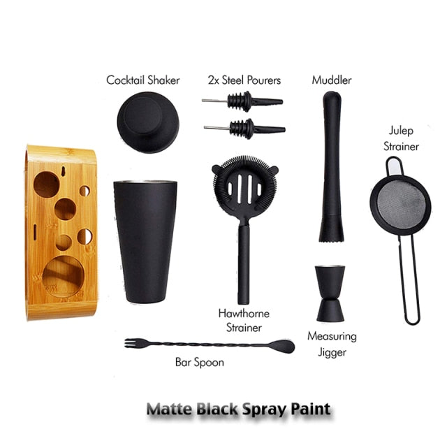 Cocktail Set, Cocktail Making Set, Parisian Matte Black 9 Piece Stainless Steel Cocktail Shaker Set, Bar Tool