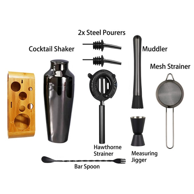 Cocktail Set, Cocktail Making Set, Parisian Matte Black 9 Piece Stainless Steel Cocktail Shaker Set, Bar Tool