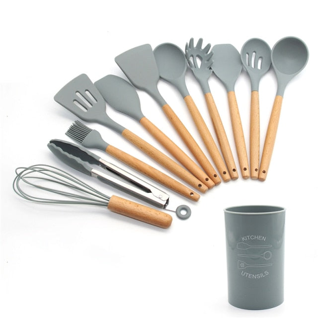Silicone Cooking Utensils 11/12/13Pcs Kitchen Utensil Set Non-stick
