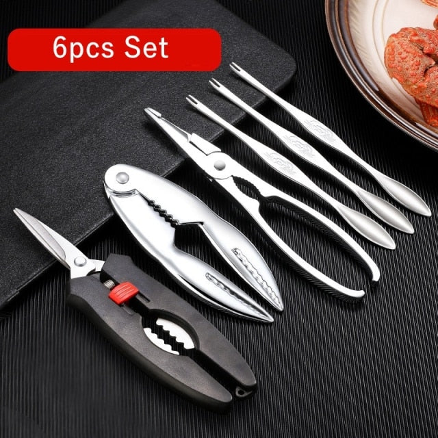 Stainless Steel Crab Tool Set Crab Peel Shrimp Tool Lobster Clamp Pliers Clip Pick Set Seafood Tools Knives Accessories