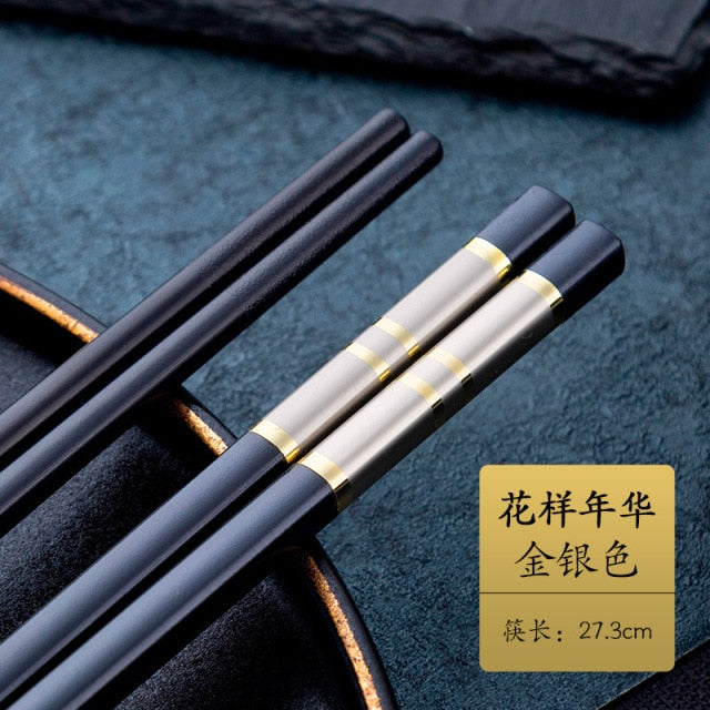 1 Pair Alloy Chopsticks Sushi Sticks Tableware Chinese Food Stick Catering Utensils Non-slip Household Kitchen Utensils
