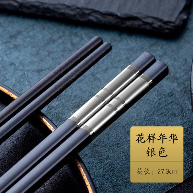 1 Pair Alloy Chopsticks Sushi Sticks Tableware Chinese Food Stick Catering Utensils Non-slip Household Kitchen Utensils