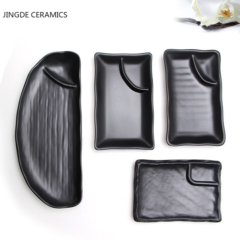 1pcs black melamine sushi bar snack tableware barbecue buffet dish wine sushi fruit tray kitchen supplies