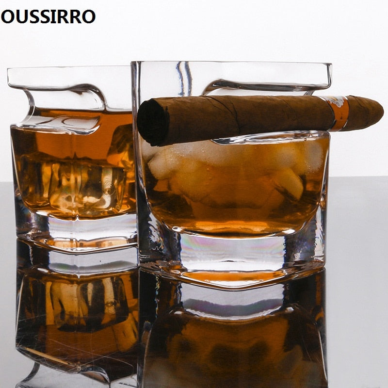 2 PCS Crystal Glass Spirit Cup With Cigar Holder