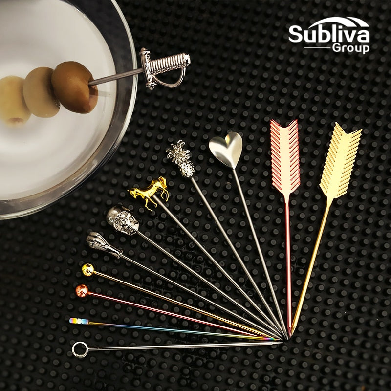 3ps Cocktail Pick Stainless Steel Fruit Sticks Bar Tools Drink Stirring Sticks Martini Picks Party Wedding Accessory