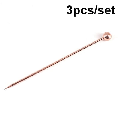 3ps Cocktail Pick Stainless Steel Fruit Sticks Bar Tools Drink Stirring Sticks Martini Picks Party Wedding Accessory