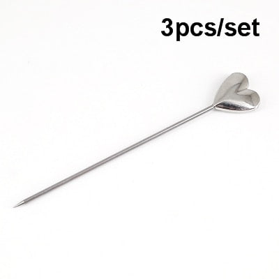 3ps Cocktail Pick Stainless Steel Fruit Sticks Bar Tools Drink Stirring Sticks Martini Picks Party Wedding Accessory