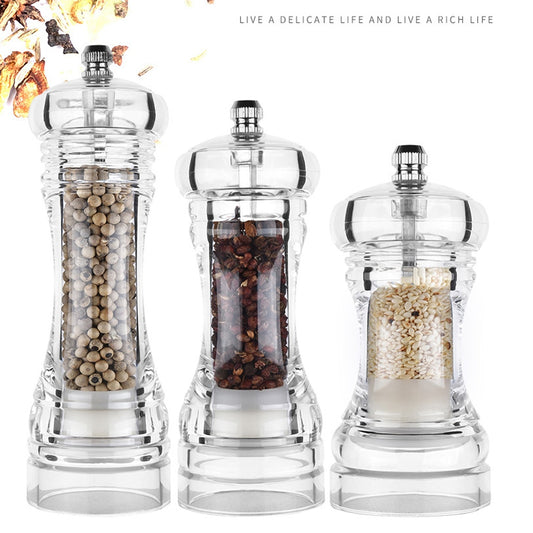 The New Acrylic Grinder Salt Pepper Mill Grinder Manual Pepper Grinder Salt Spices Mill Shaker Transparent Grinding kitchen Tool