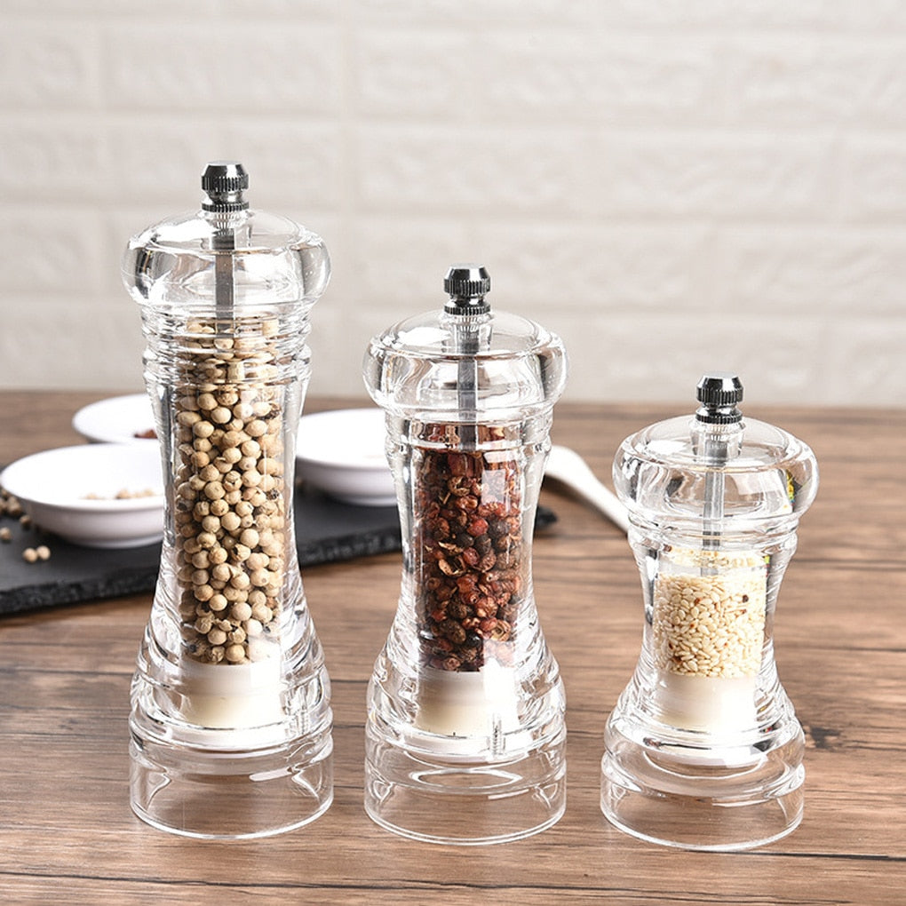 The New Acrylic Grinder Salt Pepper Mill Grinder Manual Pepper Grinder Salt Spices Mill Shaker Transparent Grinding kitchen Tool