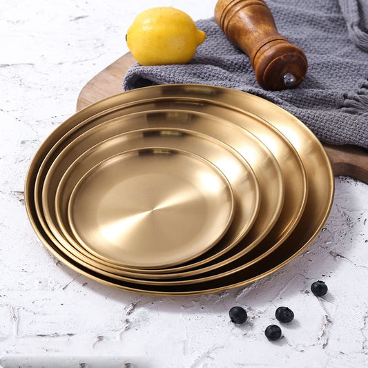 European Style Dinner Plates Gold Dining Plate Serving Dishes Round Plate Cake Tray Western Steak Round Tray Kitchen Plates