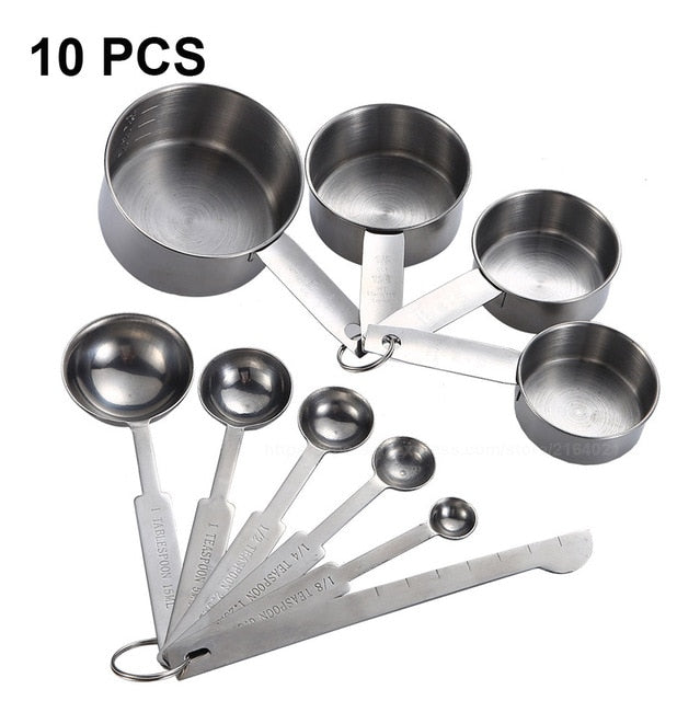 UPORS 8/10Pcs Stainless Steel Measuring Cups and Spoons Set