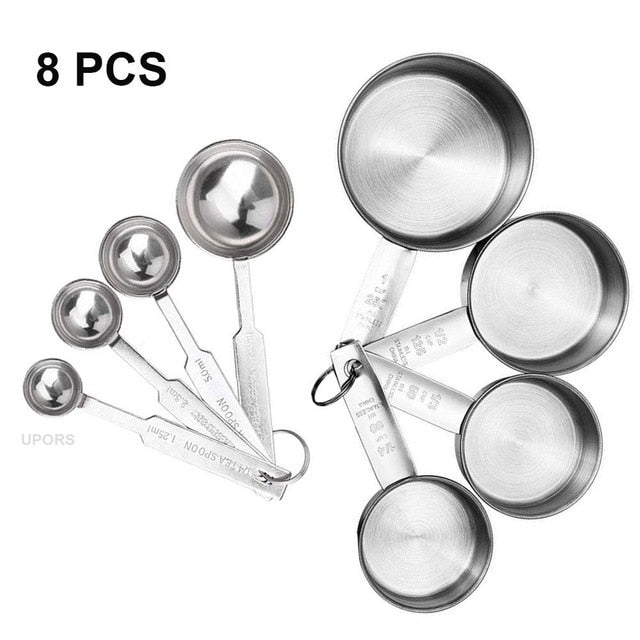 UPORS 8/10Pcs Stainless Steel Measuring Cups and Spoons Set