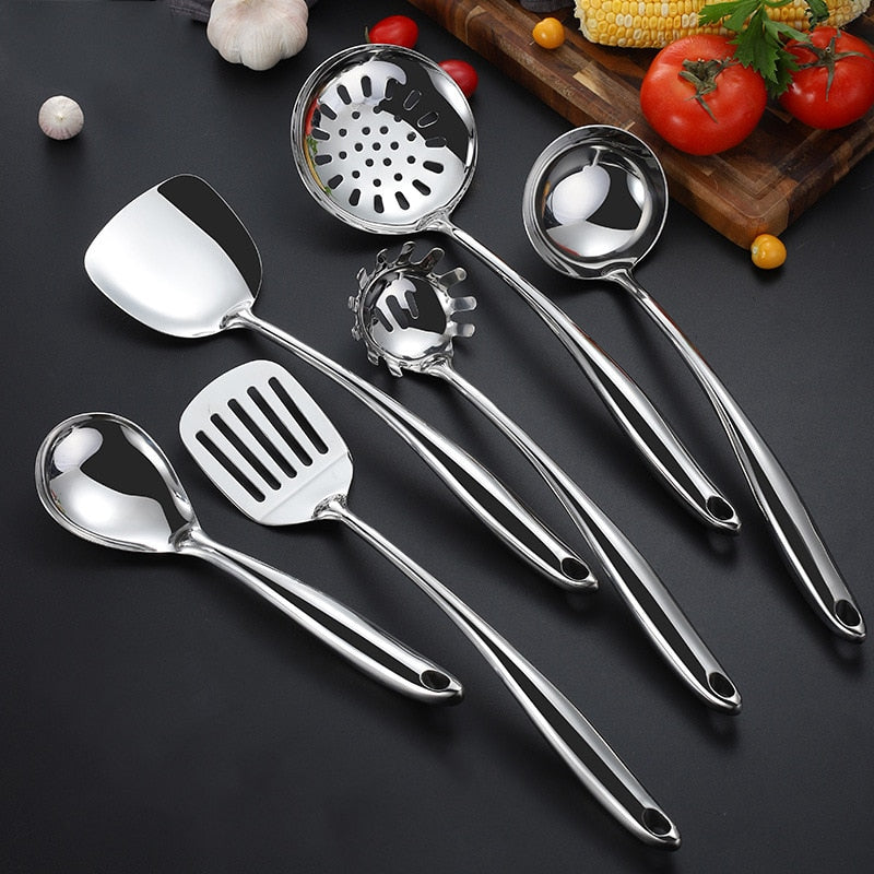 6Pcs Kitchen Utensils Set, 304 Stainless Steel Cooking Tools Set with Holder