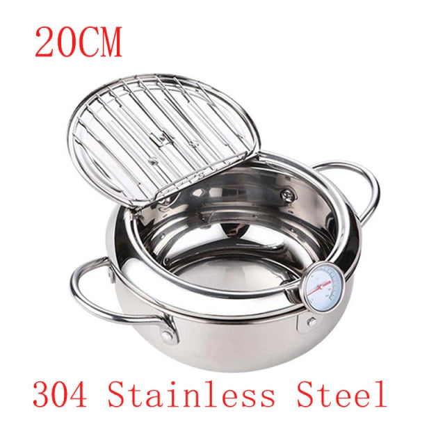 304 Stainless Steel Deep Frying Pot Kitchen Tempura Fryer Pan with Lid