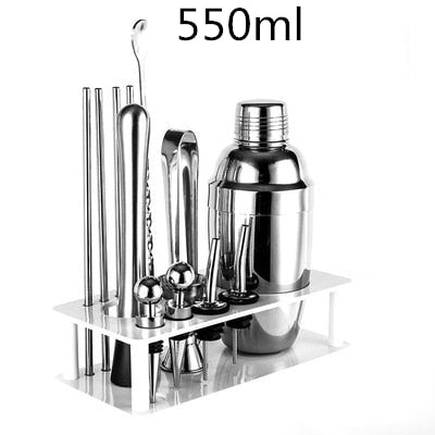 Cocktail Shaker Bar Set Plactic&Wood Holder Stainless Steel Copper Plated Cocktail Shaker Bartender browserKit Bars Set Tools