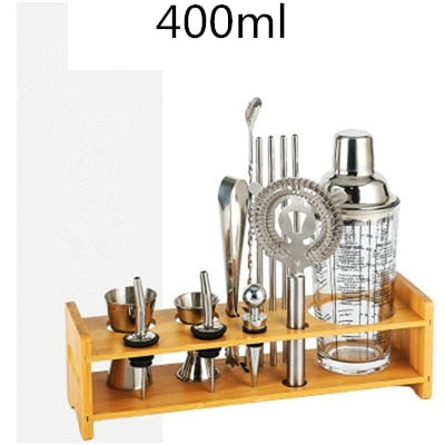 Cocktail Shaker Bar Set Plactic&Wood Holder Stainless Steel Copper Plated Cocktail Shaker Bartender browserKit Bars Set Tools