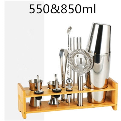 Cocktail Shaker Bar Set Plactic&Wood Holder Stainless Steel Copper Plated Cocktail Shaker Bartender browserKit Bars Set Tools